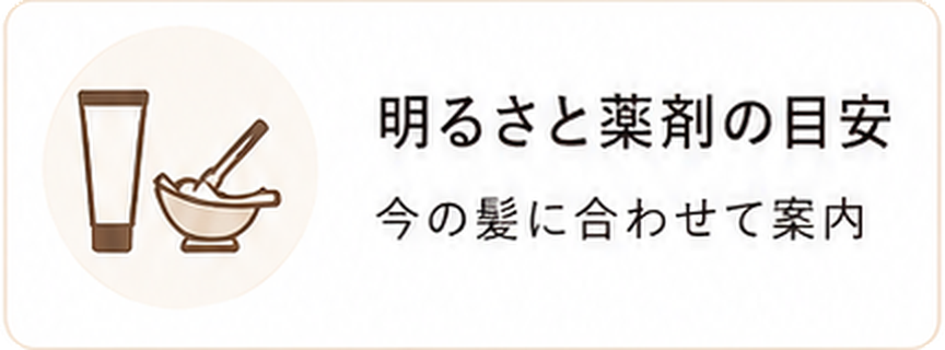 明るさと薬剤の目安。今の髪に合わせて案内